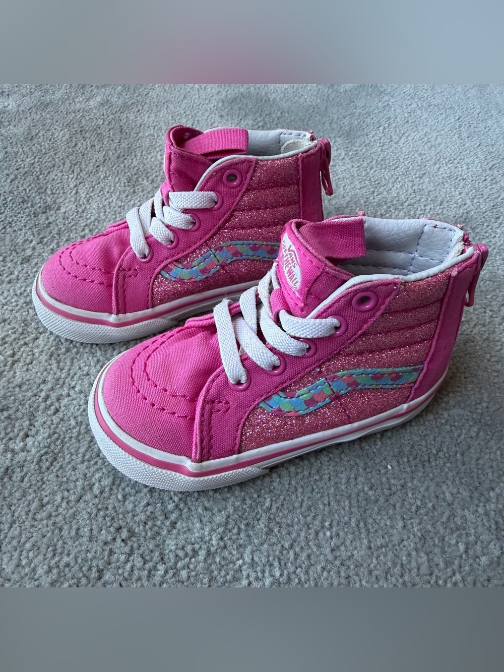 Vans Kids Pink Sk8 High-Top Zip Sneakers with Glitter Wave Accent